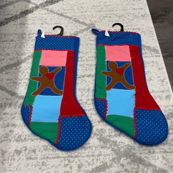 NWT Bundle of 2 Felt Gingerbread Plaid Stockings - Picture 1 of 6